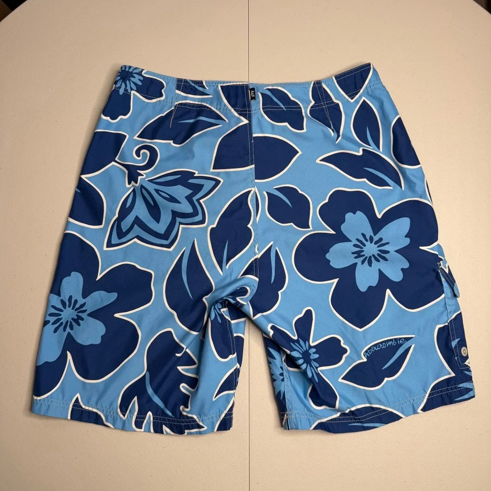Abercrombie‎ & Fitch Mens Size 34 Blue Floral Board Shorts Swim Trunks Hibiscus